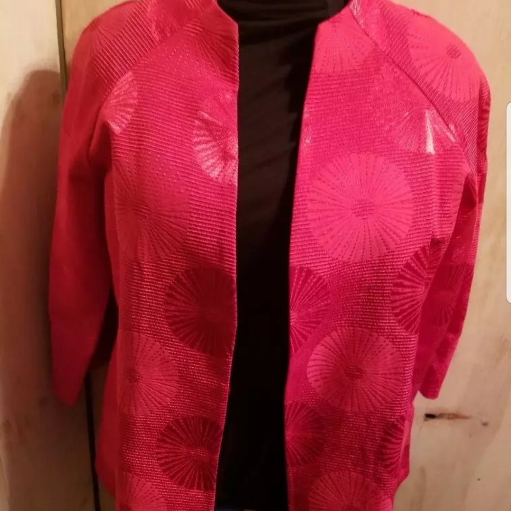 RED Jacquard Cardigan Jacket /;Long  Raglan Sl